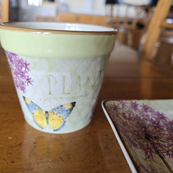 New Susan Winget butterfly floral "Plant your wishes"Herb Pot And Accessory tray - Picture 6 of 9
